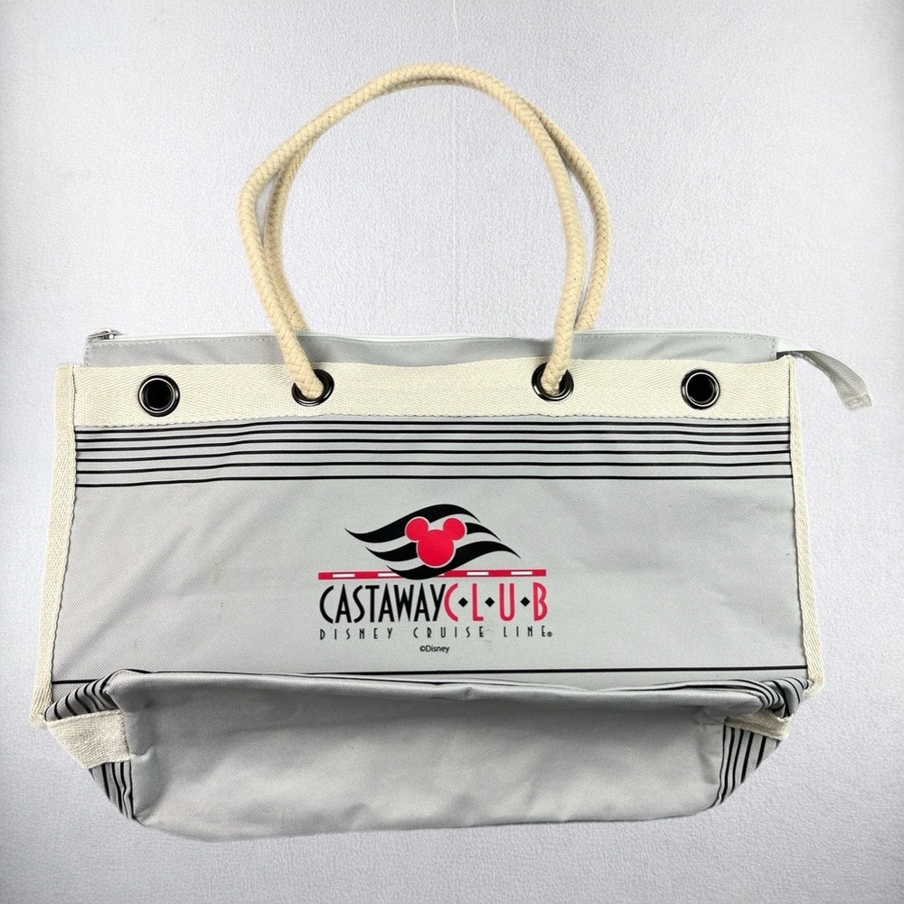 Disney Cruise Line Tote Bag Castaway Club Grey Striped Rope Handle Zipper Large